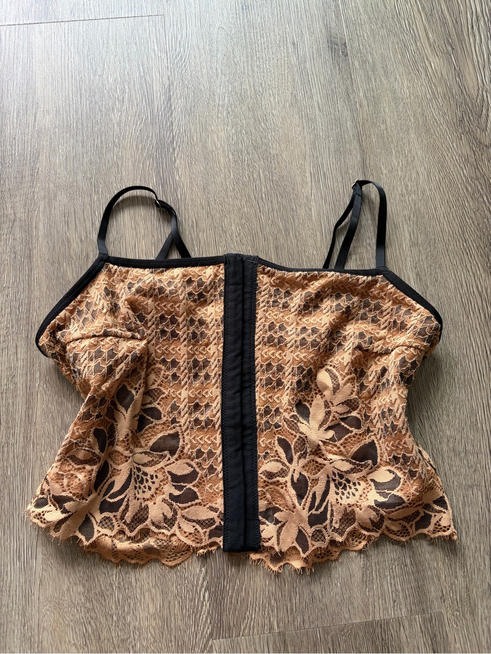 aerie Lace Overlay Cami in Tan with Black Trim